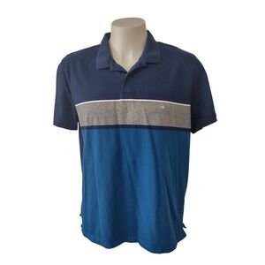 Calvin Klein Polo Shirt Mens XL Blue Liquid Touch Colorblock Cotton Short Sleeve